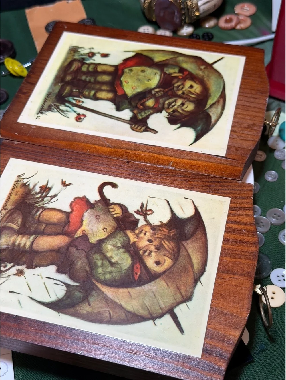 Vintage Hummel Wooden Plaques with Umbrella Kids Art - Set 2